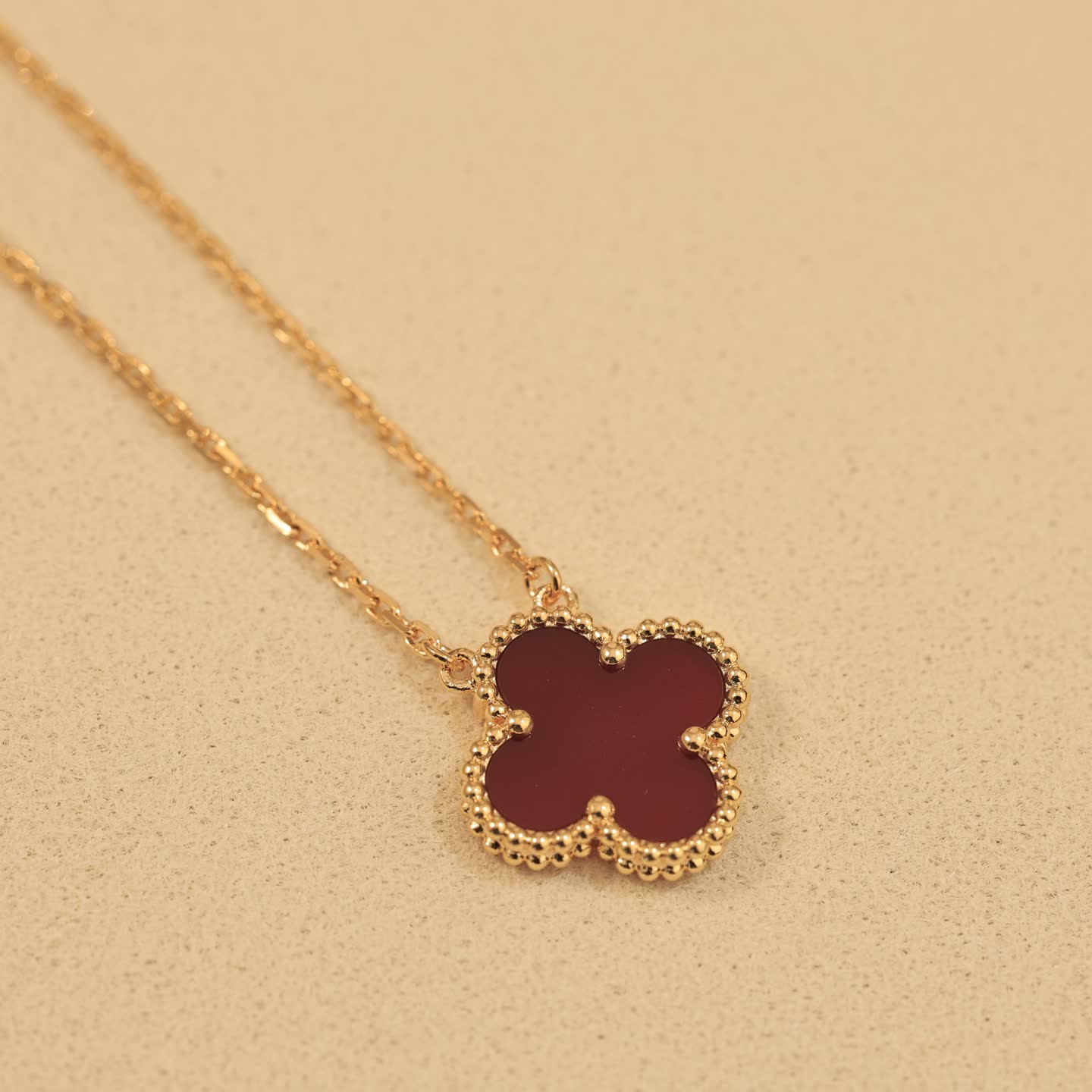 Van Cleef & Arpels Vintage Alhambra Red Enamel Gold Necklace
